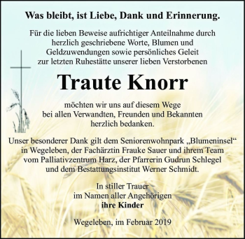 Traueranzeige von Traute Knorr  von Magdeburger Volksstimme