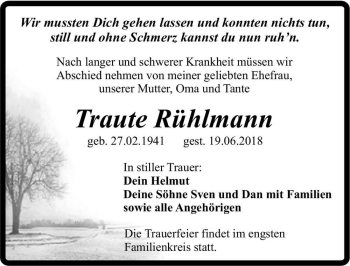 Traueranzeige von Traute Rühlmann  von Magdeburger Volksstimme