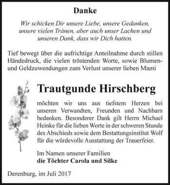 Traueranzeige von Trautgunde Hirschberg  von Magdeburger Volksstimme