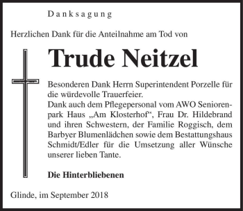 Traueranzeige von Trude Neitzel  von Magdeburger Volksstimme