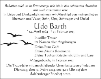 Traueranzeige von Udo Barth  von Magdeburger Volksstimme