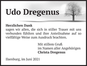Traueranzeige von Udo Dregenus  von Magdeburger Volksstimme