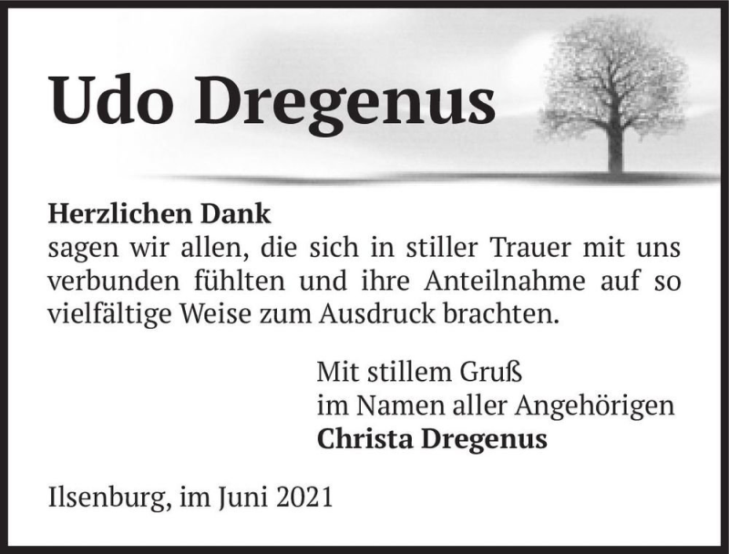  Traueranzeige für Udo Dregenus  vom 03.07.2021 aus Magdeburger Volksstimme