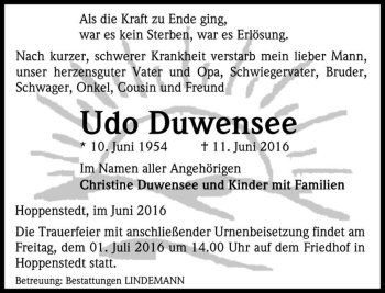 Traueranzeige von Udo Duwensee  von Magdeburger Volksstimme
