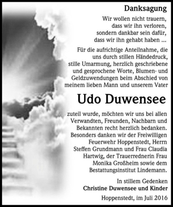 Traueranzeige von Udo Duwensee  von Magdeburger Volksstimme
