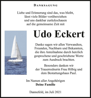 Traueranzeige von Udo Eckert  von Magdeburger Volksstimme