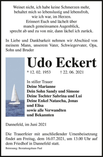 Traueranzeige von Udo Eckert  von Magdeburger Volksstimme