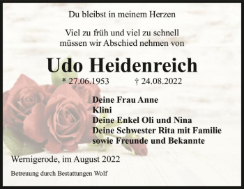 Traueranzeige von Udo Heidenreich  von Magdeburger Volksstimme