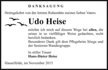 Traueranzeige von Udo Heise  von Magdeburger Volksstimme