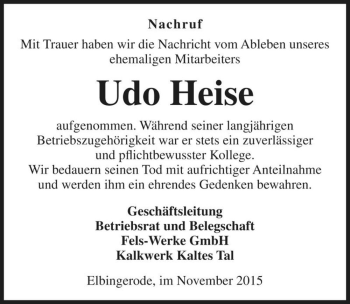 Traueranzeige von Udo Heise  von Magdeburger Volksstimme
