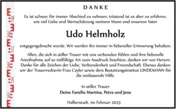 Traueranzeige von Udo Helmholz  von Magdeburger Volksstimme