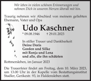 Traueranzeige von Udo Kaschner  von Magdeburger Volksstimme