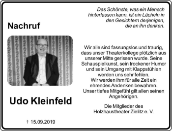 Traueranzeige von Udo Kleinfeld  von Magdeburger Volksstimme