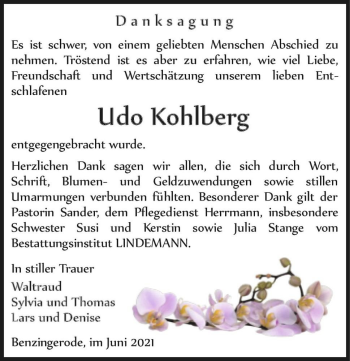 Traueranzeige von Udo Kohlberg  von Magdeburger Volksstimme