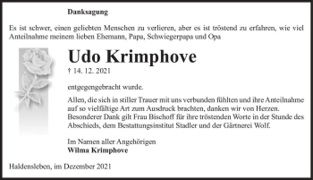 Traueranzeige von Udo Krimphove  von Magdeburger Volksstimme