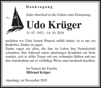 Traueranzeige von Udo Krüger  von Magdeburger Volksstimme