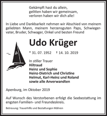 Traueranzeige von Udo Krüger  von Magdeburger Volksstimme