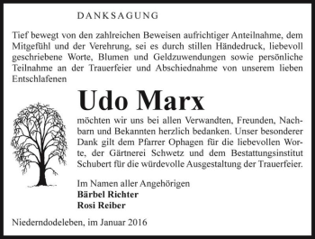 Traueranzeige von Udo Marx  von Magdeburger Volksstimme