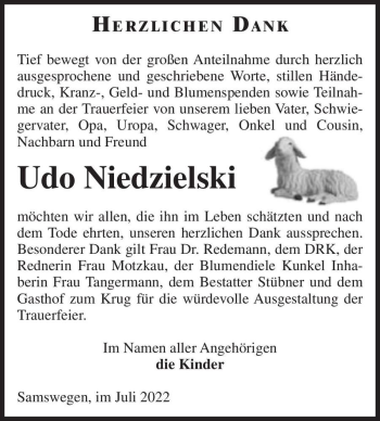 Traueranzeige von Udo Niedzielski  von Magdeburger Volksstimme
