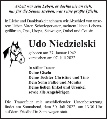Traueranzeige von Udo Niedzielski  von Magdeburger Volksstimme