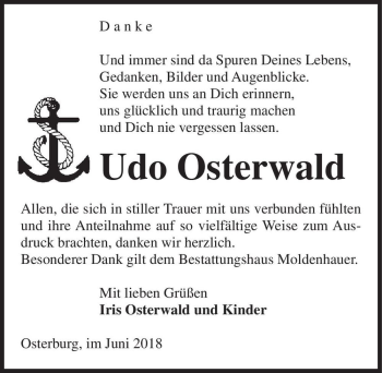 Traueranzeige von Udo Osterwald  von Magdeburger Volksstimme