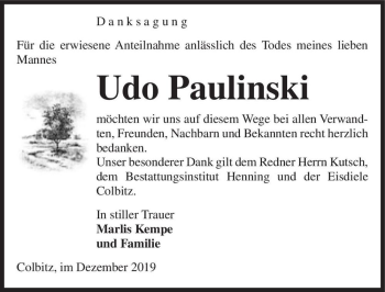 Traueranzeige von Udo Paulinski  von Magdeburger Volksstimme