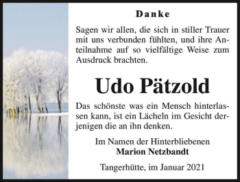 Traueranzeige von Udo Pätzold  von Magdeburger Volksstimme