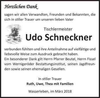 Traueranzeige von Udo Schneckner  von Magdeburger Volksstimme