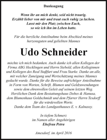 Traueranzeige von Udo Schneider  von Magdeburger Volksstimme