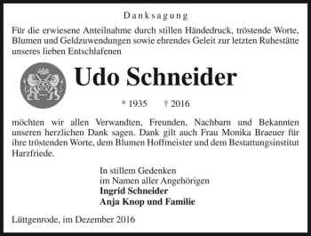 Traueranzeige von Udo Schneider  von Magdeburger Volksstimme
