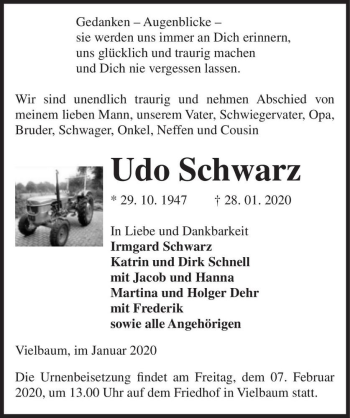 Traueranzeige von Udo Schwarz  von Magdeburger Volksstimme