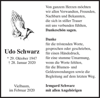 Traueranzeige von Udo Schwarz  von Magdeburger Volksstimme