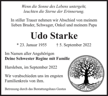 Traueranzeige von Udo Starke  von Magdeburger Volksstimme