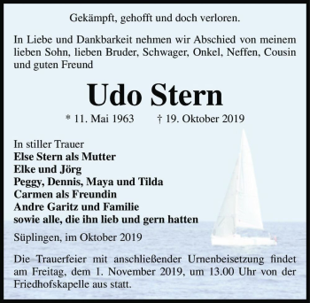 Traueranzeige von Udo Stern  von Magdeburger Volksstimme