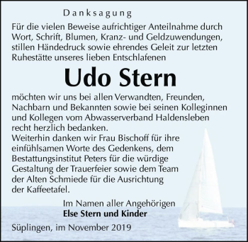Traueranzeige von Udo Stern  von Magdeburger Volksstimme