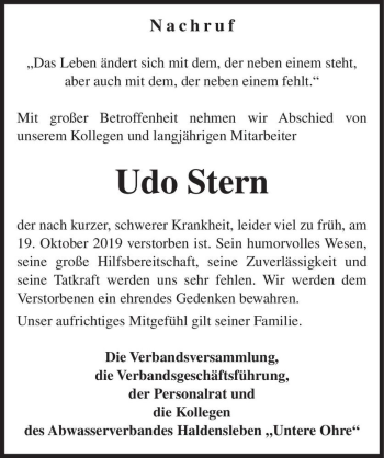 Traueranzeige von Udo Stern  von Magdeburger Volksstimme