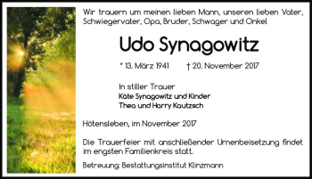 Traueranzeige von Udo Synagowitz  von Magdeburger Volksstimme