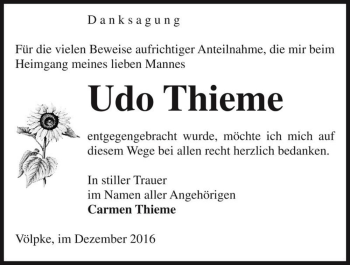 Traueranzeige von Udo Thieme  von Magdeburger Volksstimme