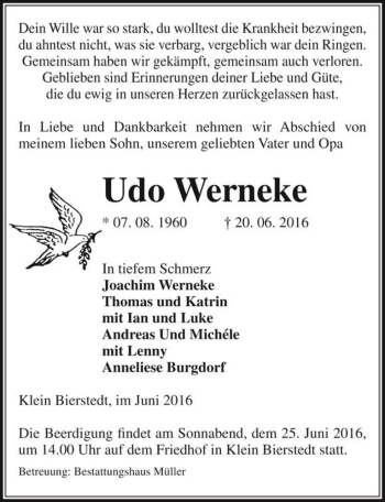 Traueranzeige von Udo Werneke  von Magdeburger Volksstimme
