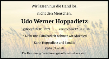 Traueranzeige von Udo Werner Hoppadietz  von Magdeburger Volksstimme