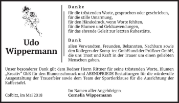 Traueranzeige von Udo Wippermann  von Magdeburger Volksstimme