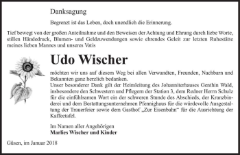 Traueranzeige von Udo Wischer  von Magdeburger Volksstimme