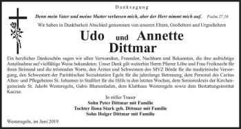 Traueranzeige von Udo und Annette Dittmar  von Magdeburger Volksstimme