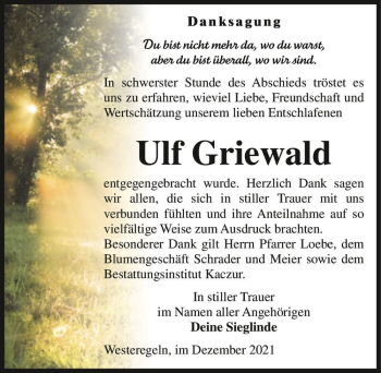 Traueranzeige von Ulf Griewald  von Magdeburger Volksstimme