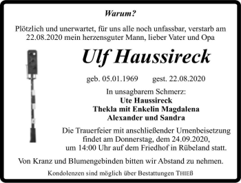 Traueranzeige von Ulf Haussireck  von Magdeburger Volksstimme