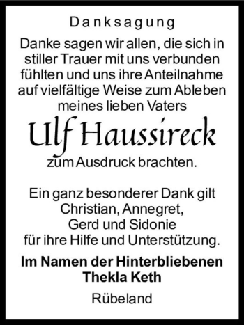 Traueranzeige von Ulf Haussireck  von Magdeburger Volksstimme