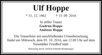Traueranzeige von Ulf Hoppe  von Magdeburger Volksstimme