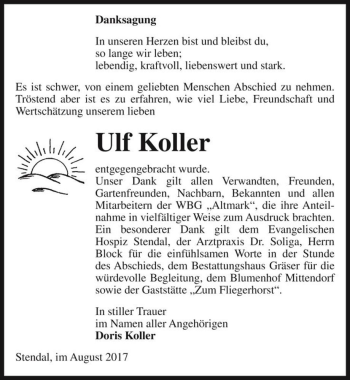 Traueranzeige von Ulf Koller  von Magdeburger Volksstimme