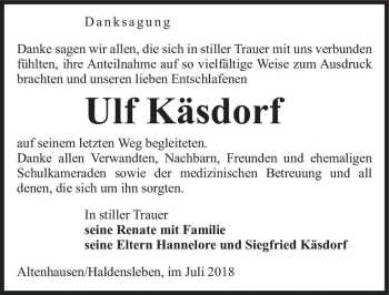 Traueranzeige von Ulf Käsdorf  von Magdeburger Volksstimme