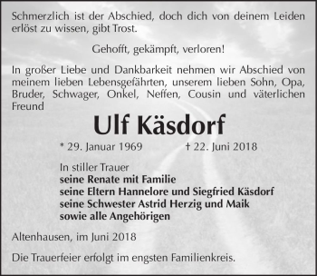 Traueranzeige von Ulf Käsdorf  von Magdeburger Volksstimme